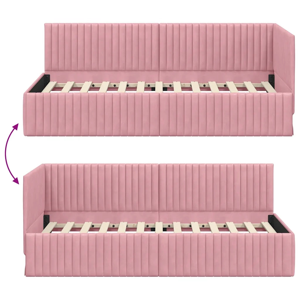 Cornice del letto ad angolo Rosa 90 cm x 190 cm Velluto 42016259