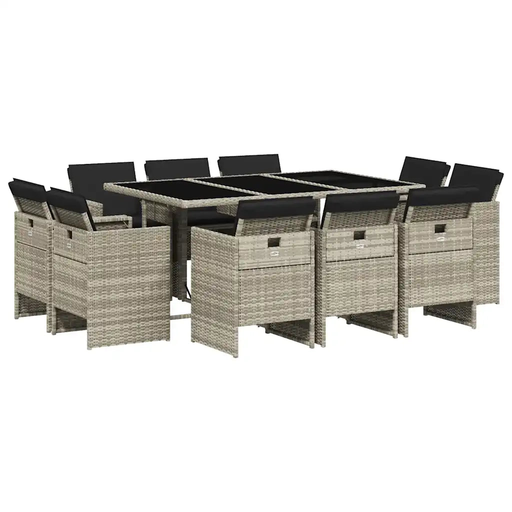 Set Pranzo Giardino 11pz con Cuscini Grigio Chiaro Polyrattan 3210671