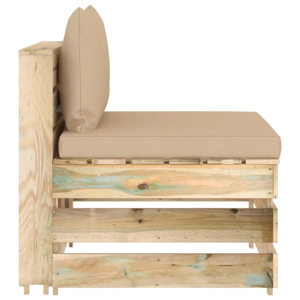 Divano Centrale Modulare con Cuscini in Legno Impregnato Verde 3074510