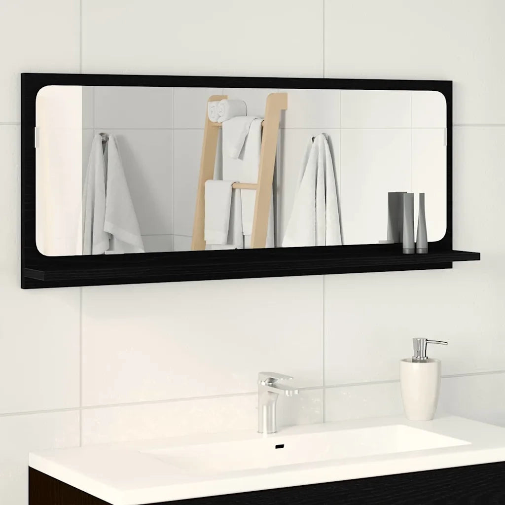 Mensola Specchio con lo scaffale Rovere Nero 90 x 10,5 x 37 cm 862528