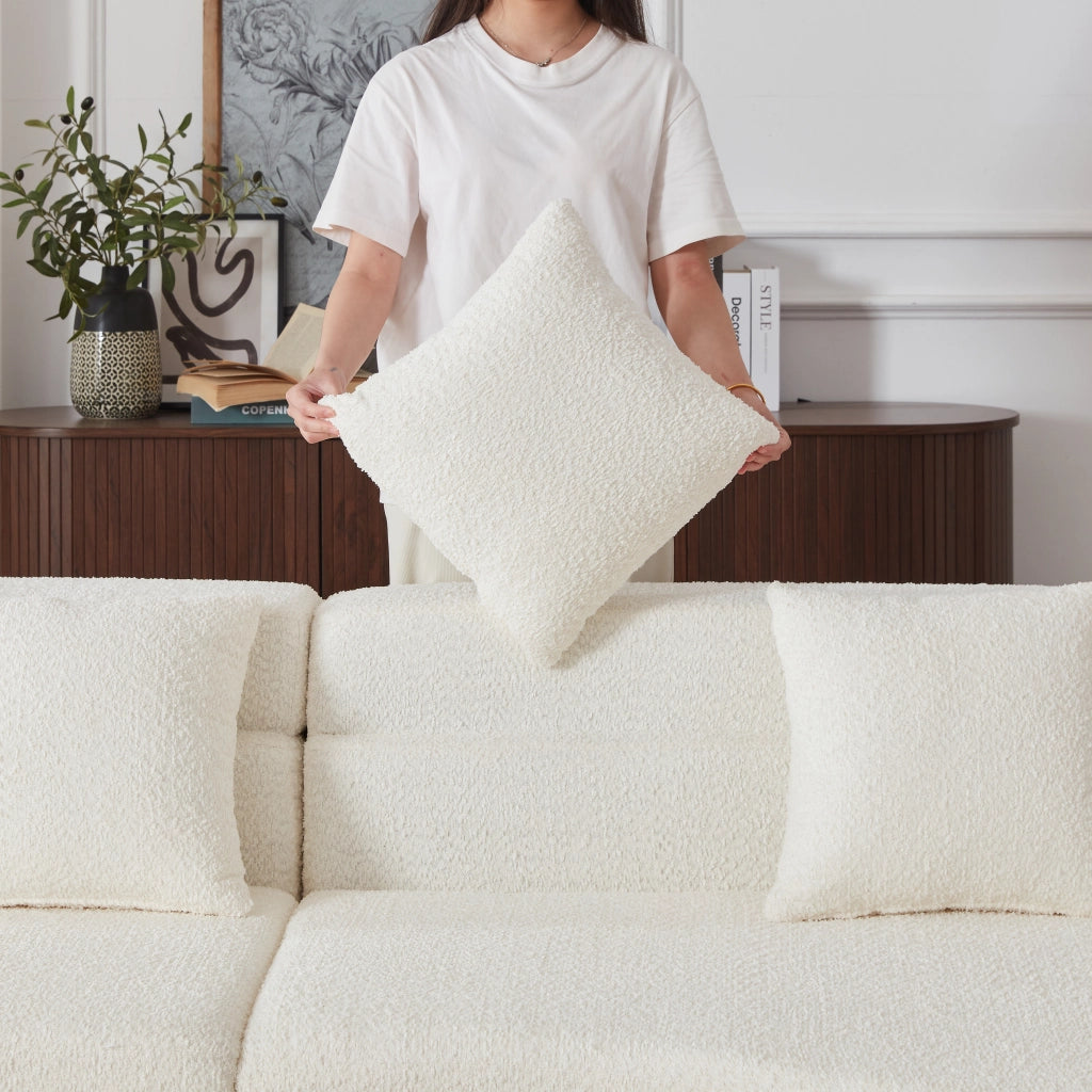 Divano modulare 2 pezzi - con design curvo e schienale a livelli - in chenille - beige