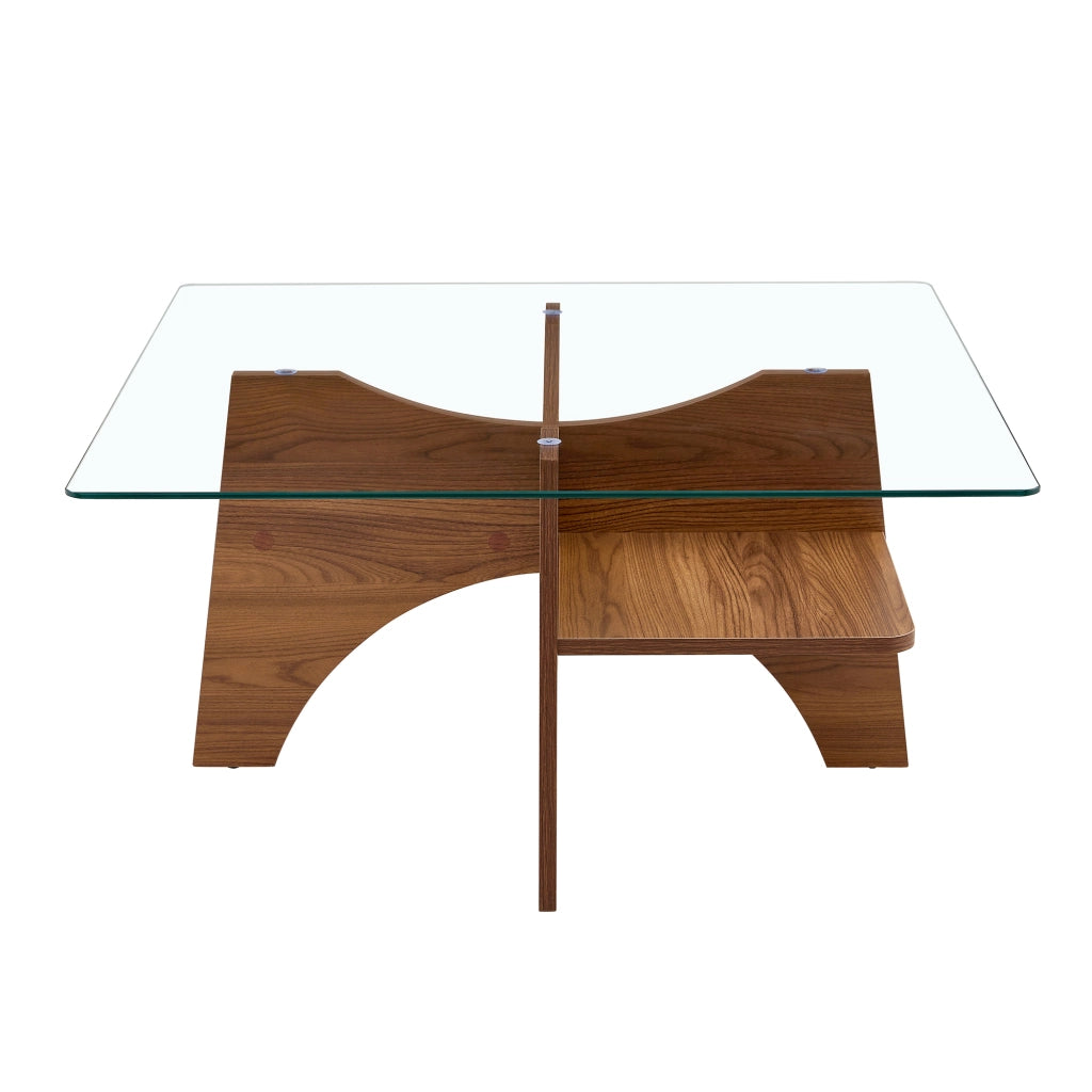 TAVOLINO Quadrato 80x80x40 cm Vetro temperato e MDF effetto noce