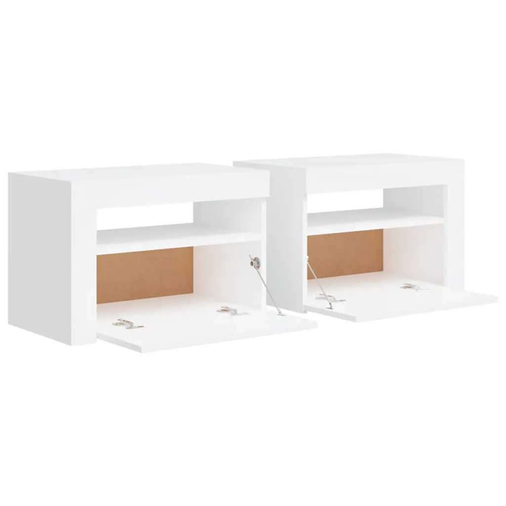 Comodini 2 pz con LED-Set di 2 Tavolino da notte Bianchi 60x35x40 cm