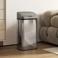 Bidone della spazzatura con sensore da 48 L per cucina o ufficio, funzione di chiusura automatica, in acciaio inossidabile, tono argento