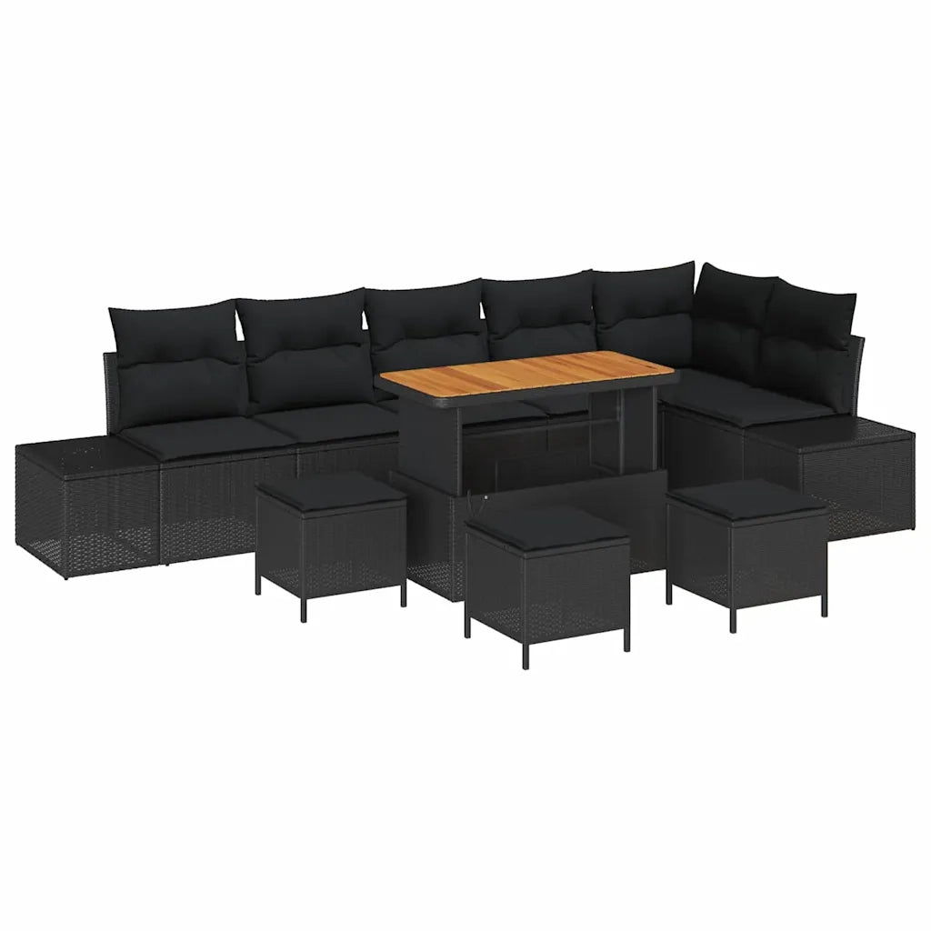 Set Divano da Giardino con cuscino 10 pcs Nero polyrattan