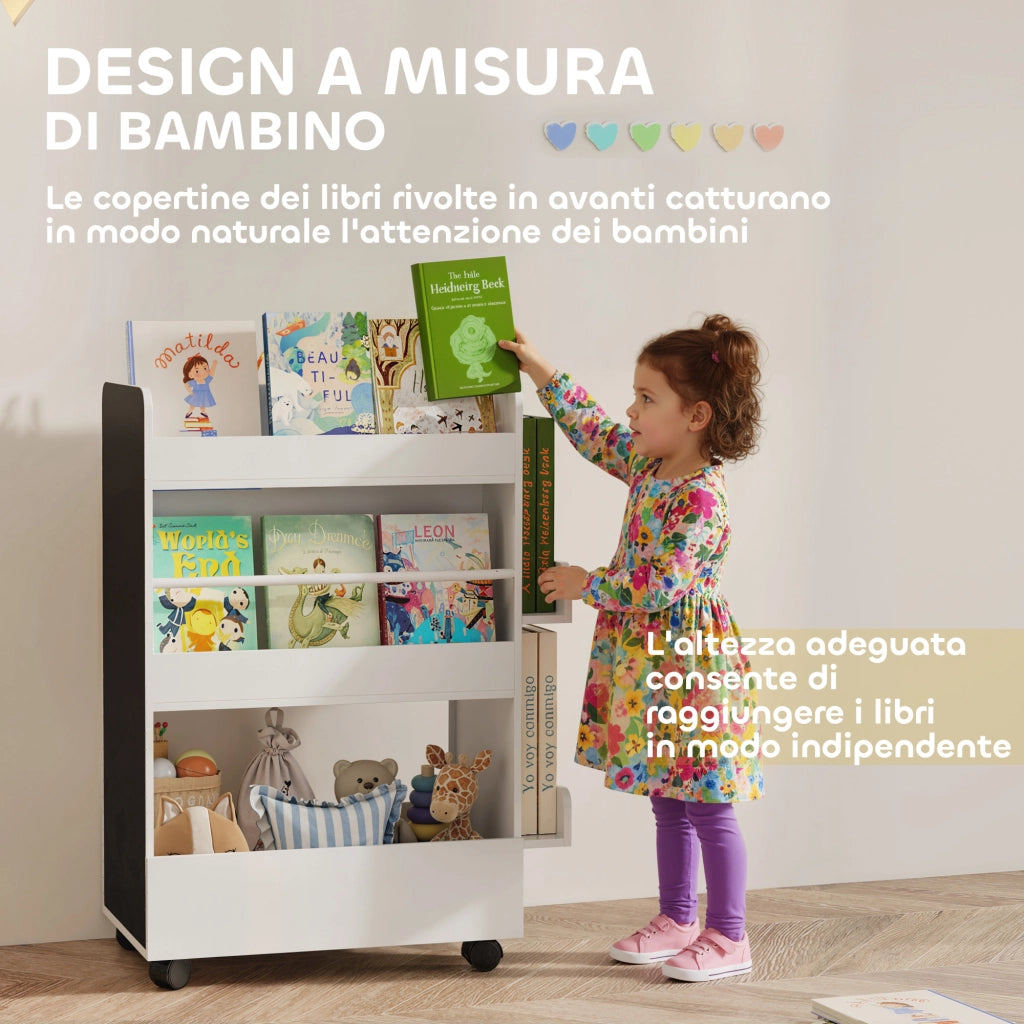 Libreria per Bambini con Ruote e Lavagna ¨C zephmum ¨C Bianco