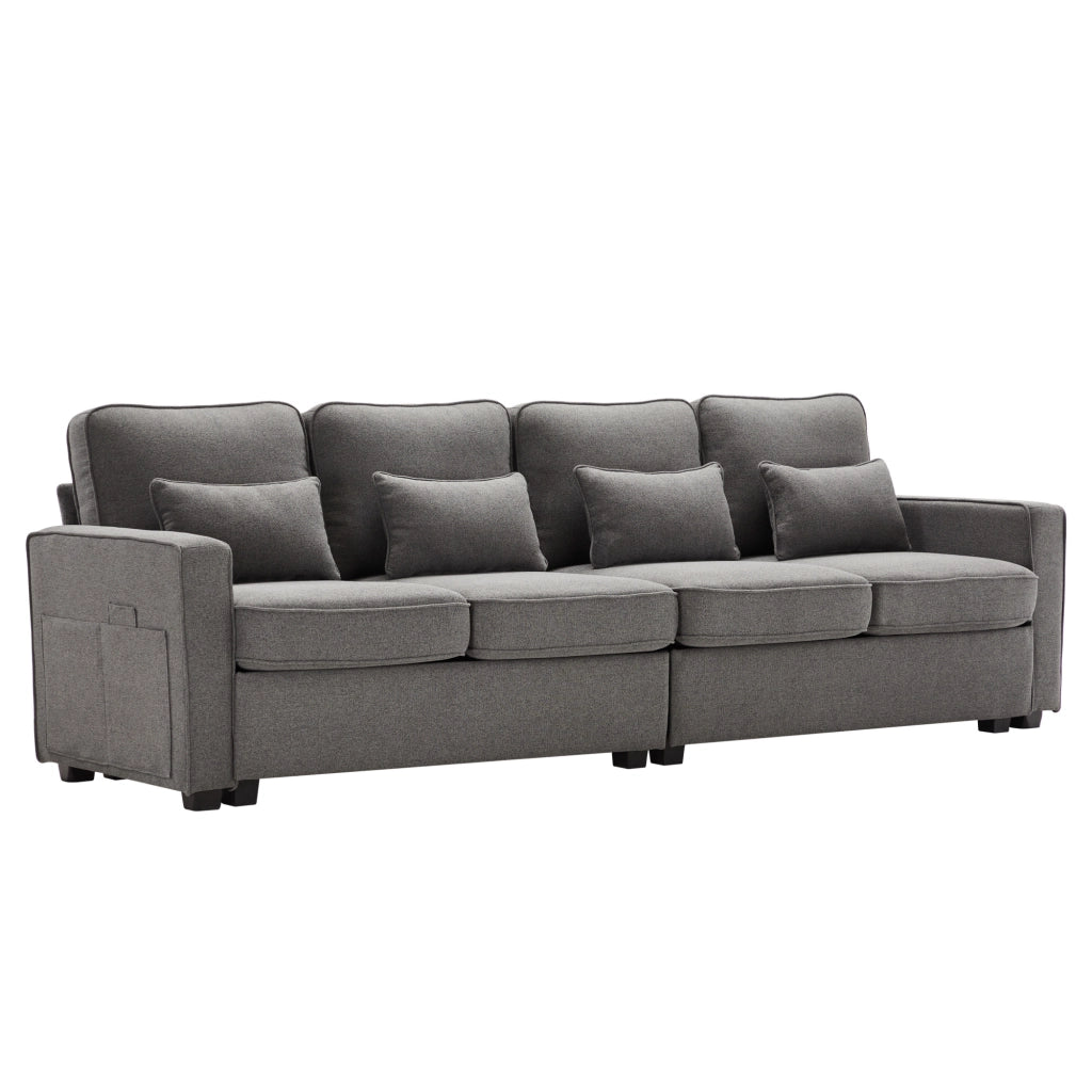 Divano 4 Posti in Tessuto con Braccioli e Cuscini ¨C MINIMAL ¨C Beige/Grigio/Verde