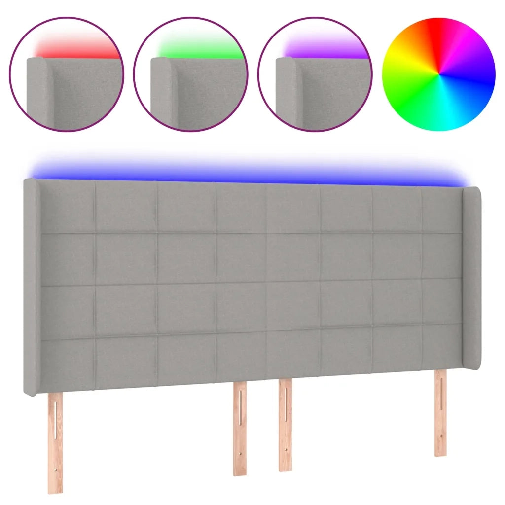Testiera a LED-Testata con LED Grigio Chiaro 203x16x118/128 cm in Tessuto 855720