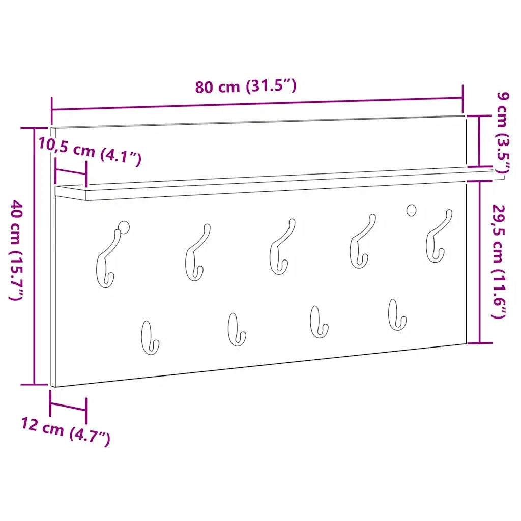 Appendiabiti a muro Legno vecchio 80 x 40 x 12 cm 874441