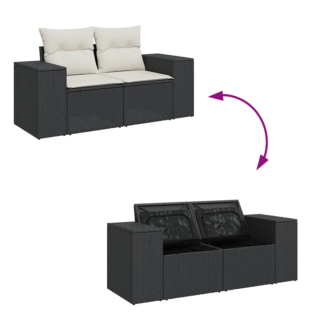 Set Divano da Giardino 6 pz con Cuscini Nero in Polyrattan 3325672