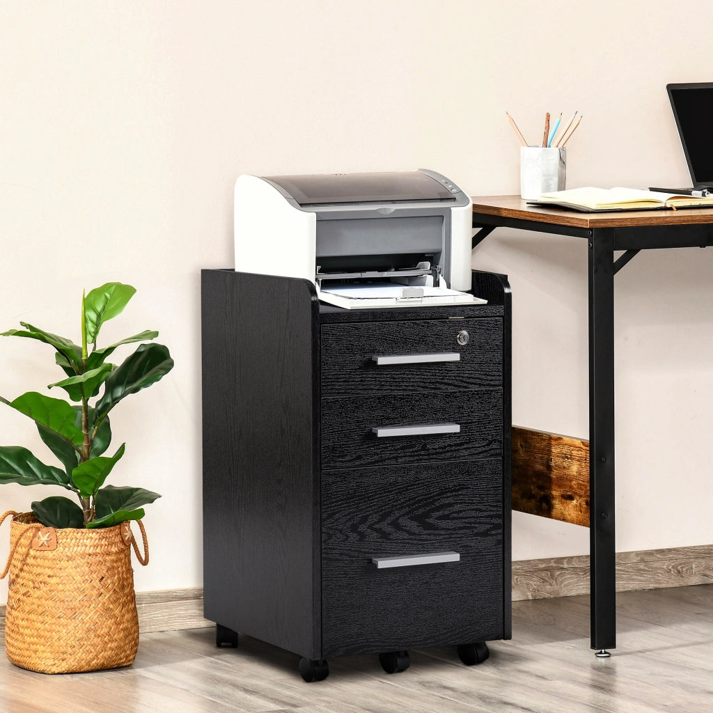 Scrivania con cassetti ¨C zephmum ¨C legno nero 3 cassetti con ruote