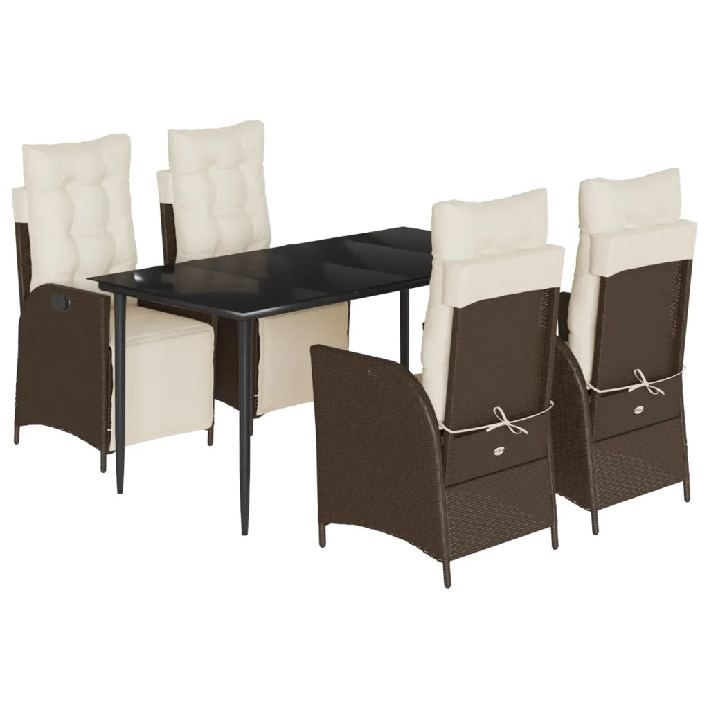 Set da Pranzo da Giardino 5pz con Cuscini in Polyrattan Marrone 3213409