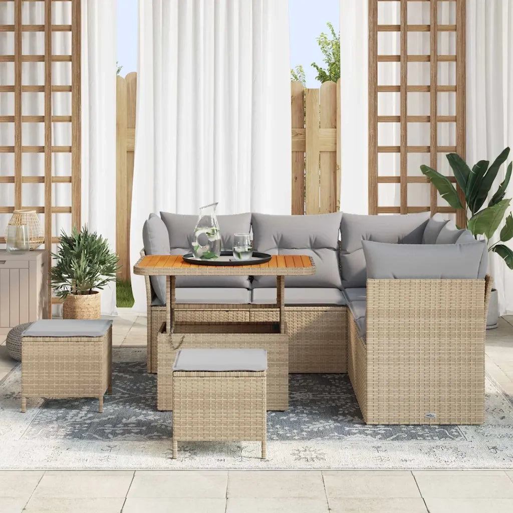 Set Divano da Giardino con cuscino 8 pcs beige e grigio chiaro