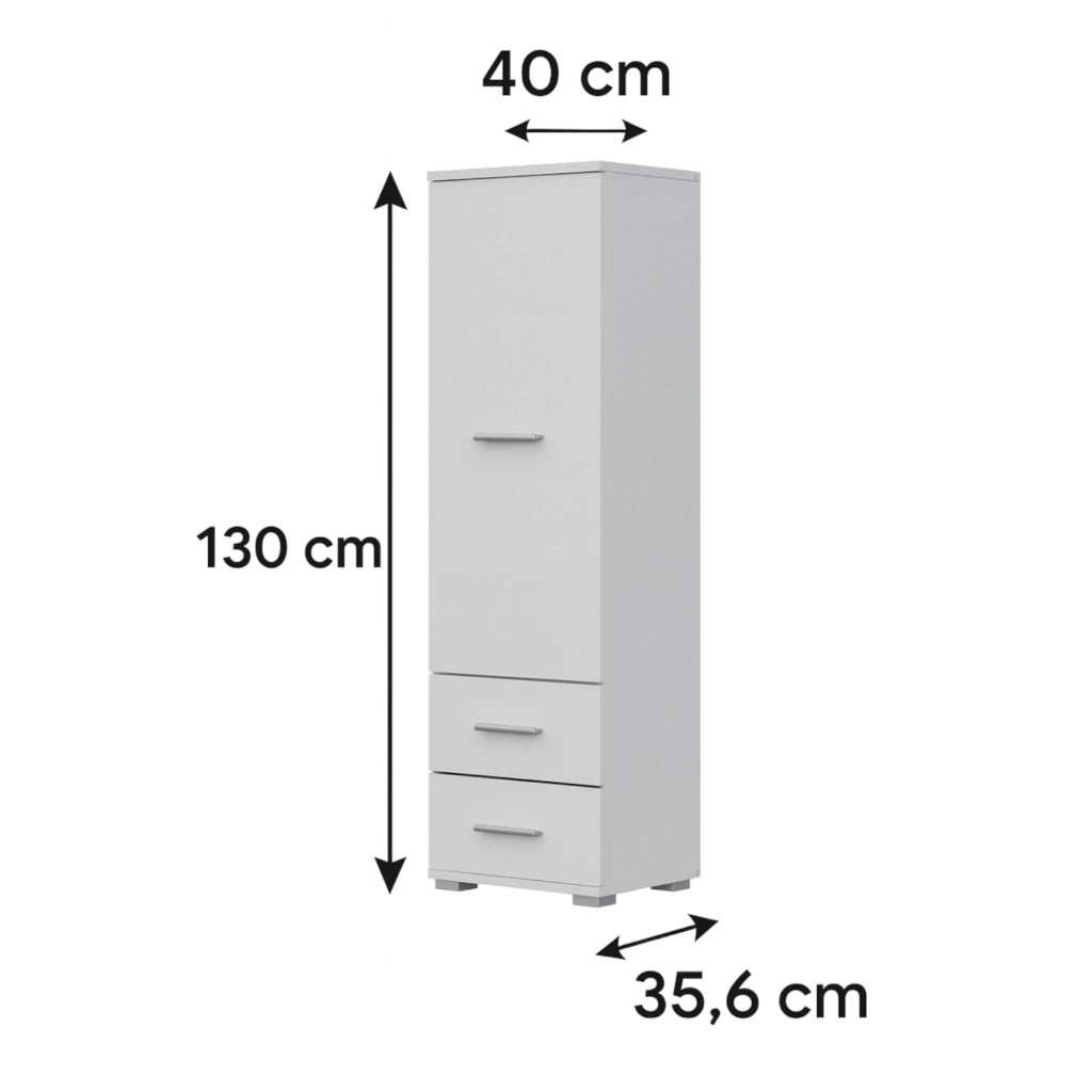 Armadio FAUSKE - 2 Cassetti - Bianco - Larghezza 40 cm, Altezza 130 cm, Profondit? 36 cm