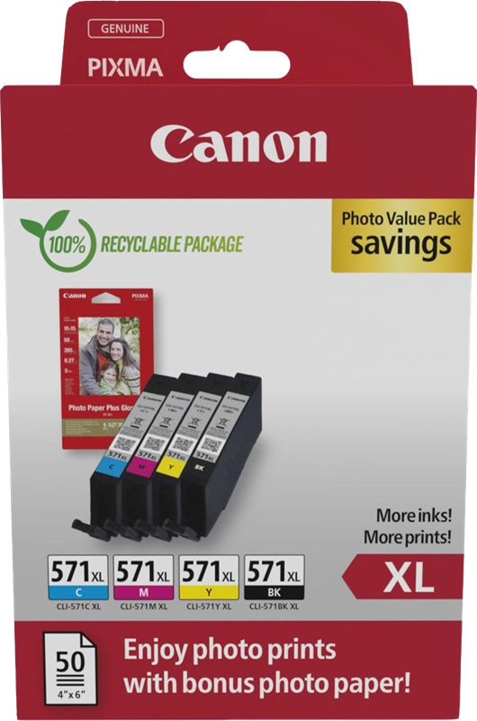 Canon 0332C006 cartuccia d'inchiostro 4 pz Originale Resa elevata (XL) Nero, Ciano, Magenta, Giallo