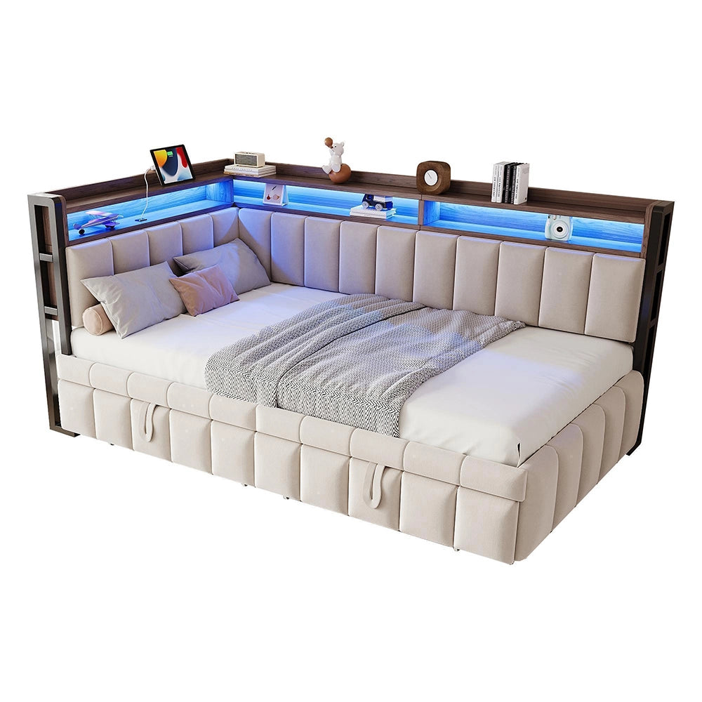 Divano letto 90x200cm?- Xylo - gigogne LED USB velluto beige