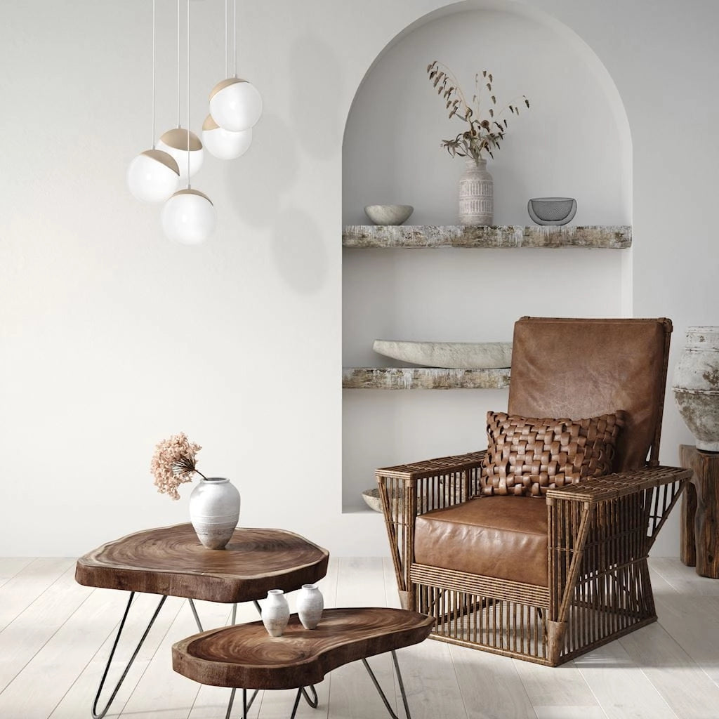 Lampadario a sospensione SFERA Milagro 5xE14 bianco legno