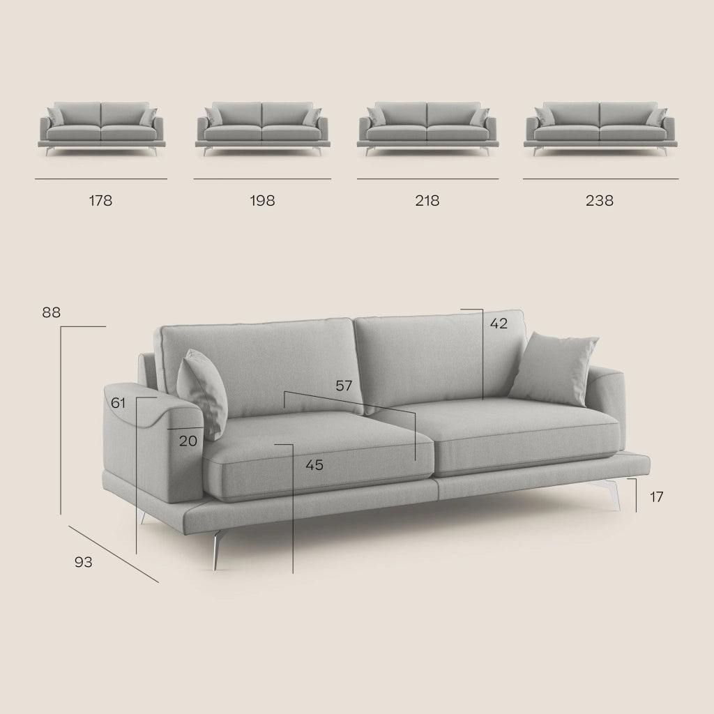 Dorian Divano moderno in tessuto morbido antimacchia T05 198 cm grigio