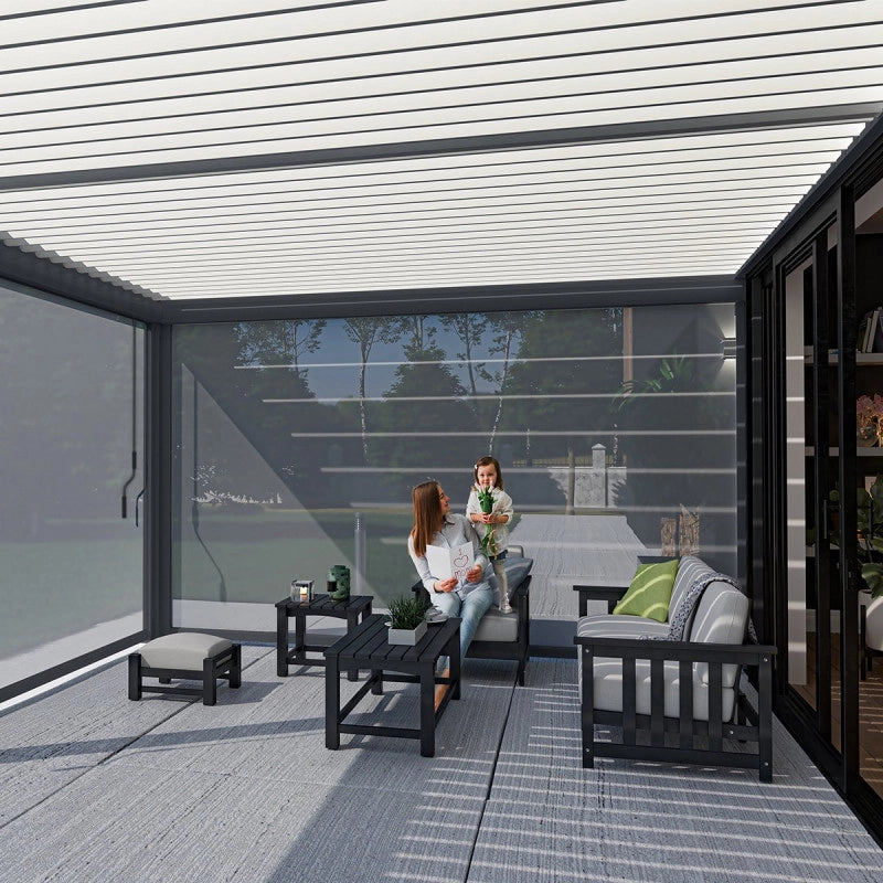 Pergola bioclimatica Ombréa VS 4x6M adossata - V2 - Antracite/bianco