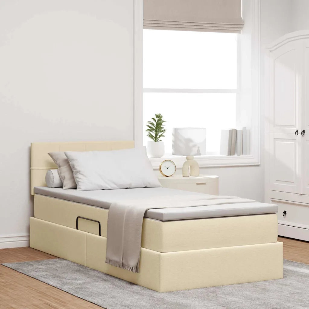 Letto con contenitore e materasso Crema 100 x 200 cm