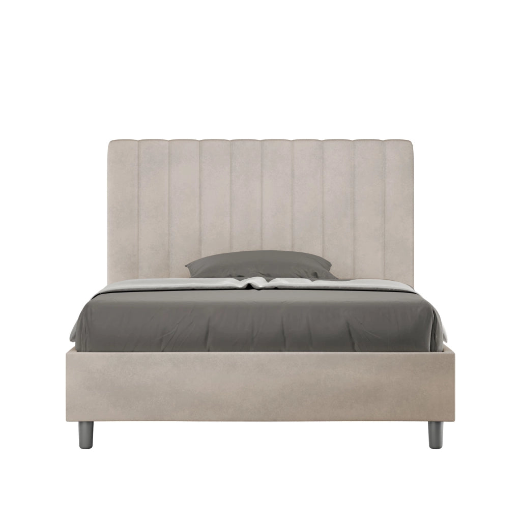 BS COM Letto una piazza e mezza con rete imbottito 120x190 microfibra sabbia