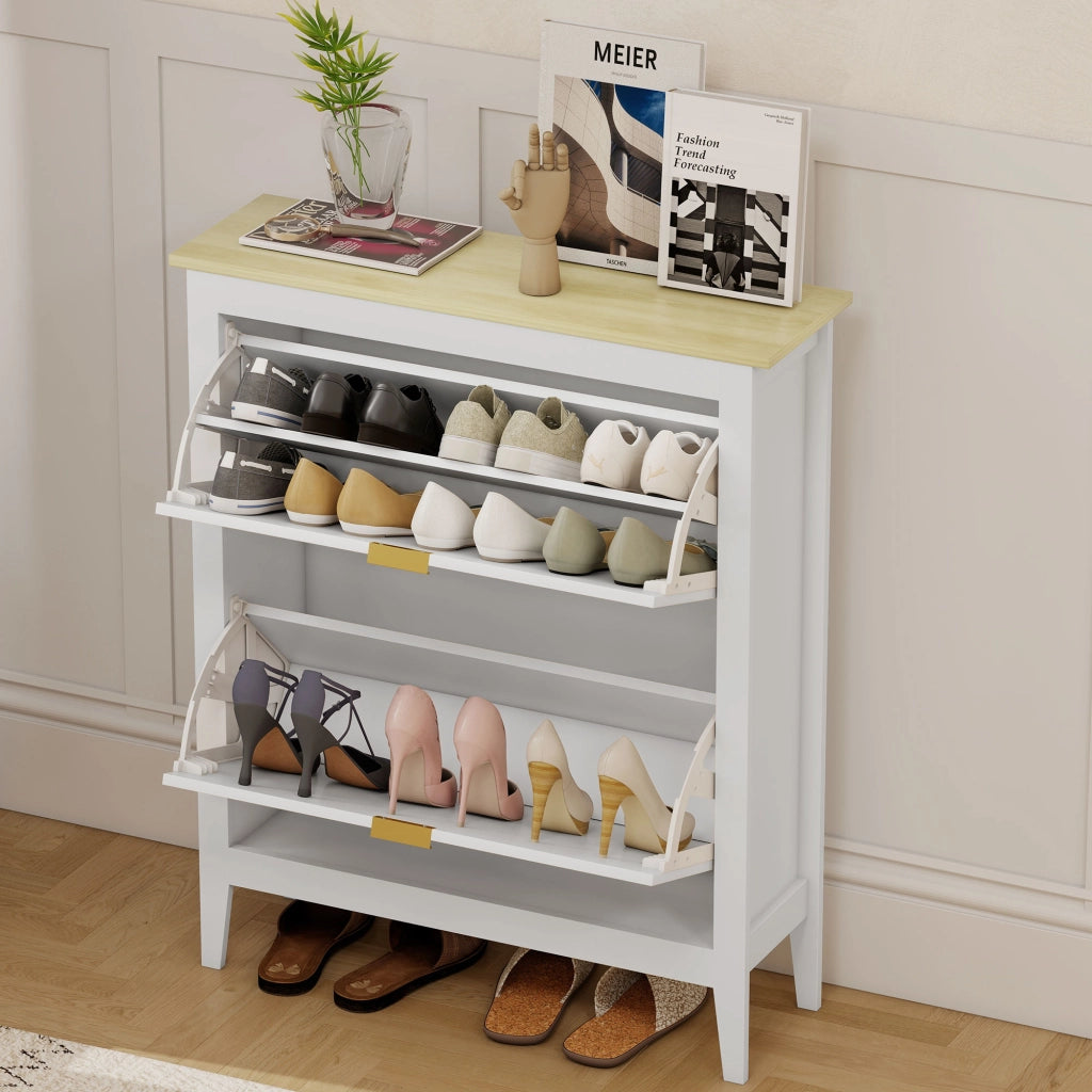 Mobiletto Scarpiera con 2 Cassetti ¨C Minimal ¨C 80x24x95.5 cm, Bianco