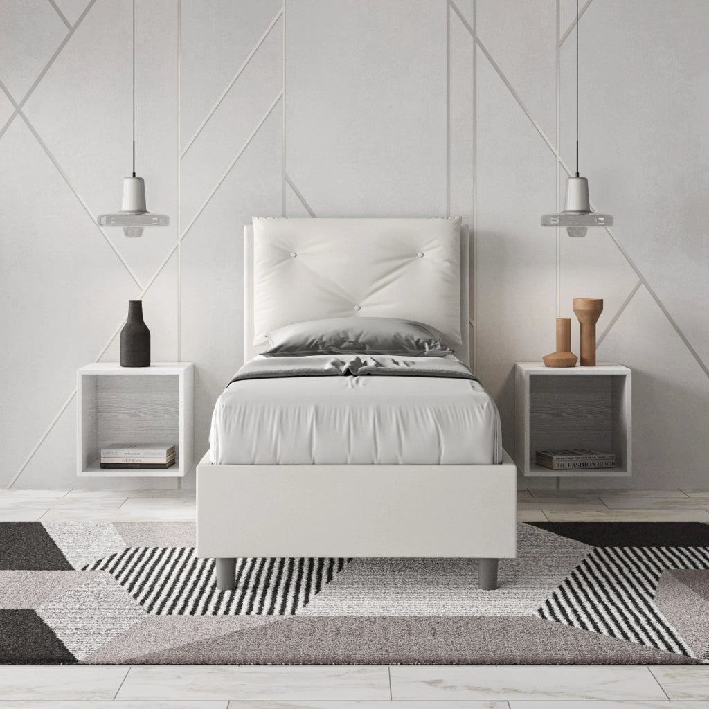 BS COM Letto singolo senza rete imbottito 80x200 similpelle bianco