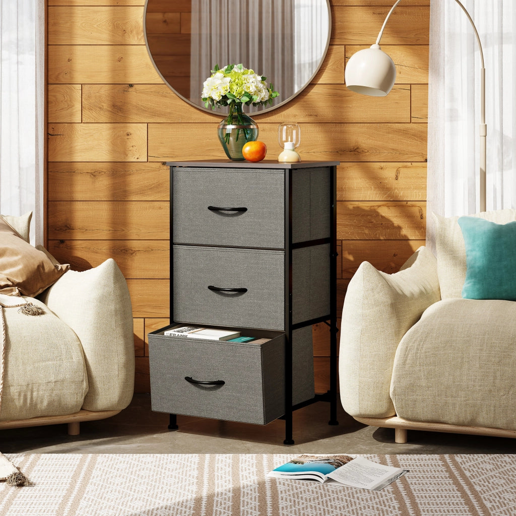 Cassettiera 3 Cassetti con Piano Legno ¨C Minimal ¨C Grigio