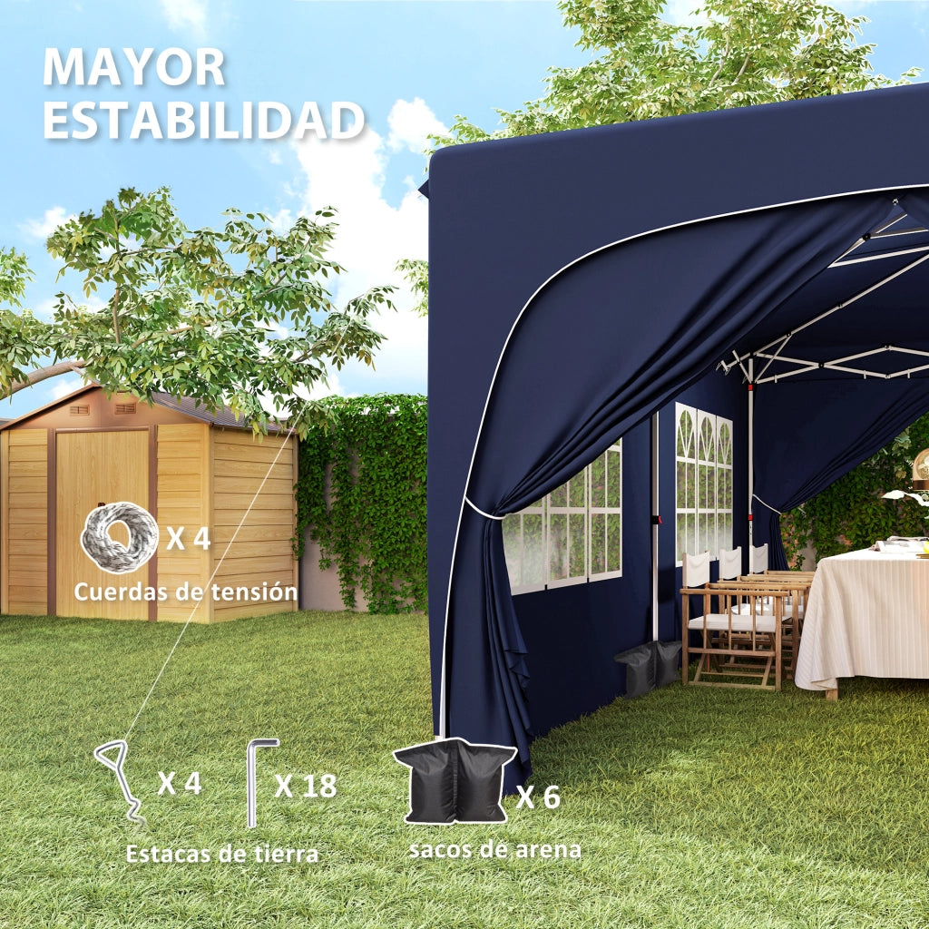 Gazebo Pieghevole 3x6m ¨C Xylo ¨C Blu Scuro con Pannelli Laterali UPF50+