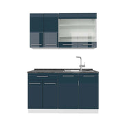 Mobili da cucina Fame-Line Blu scuro lucido/Bianco 140 cm, PL Antracite Vicco