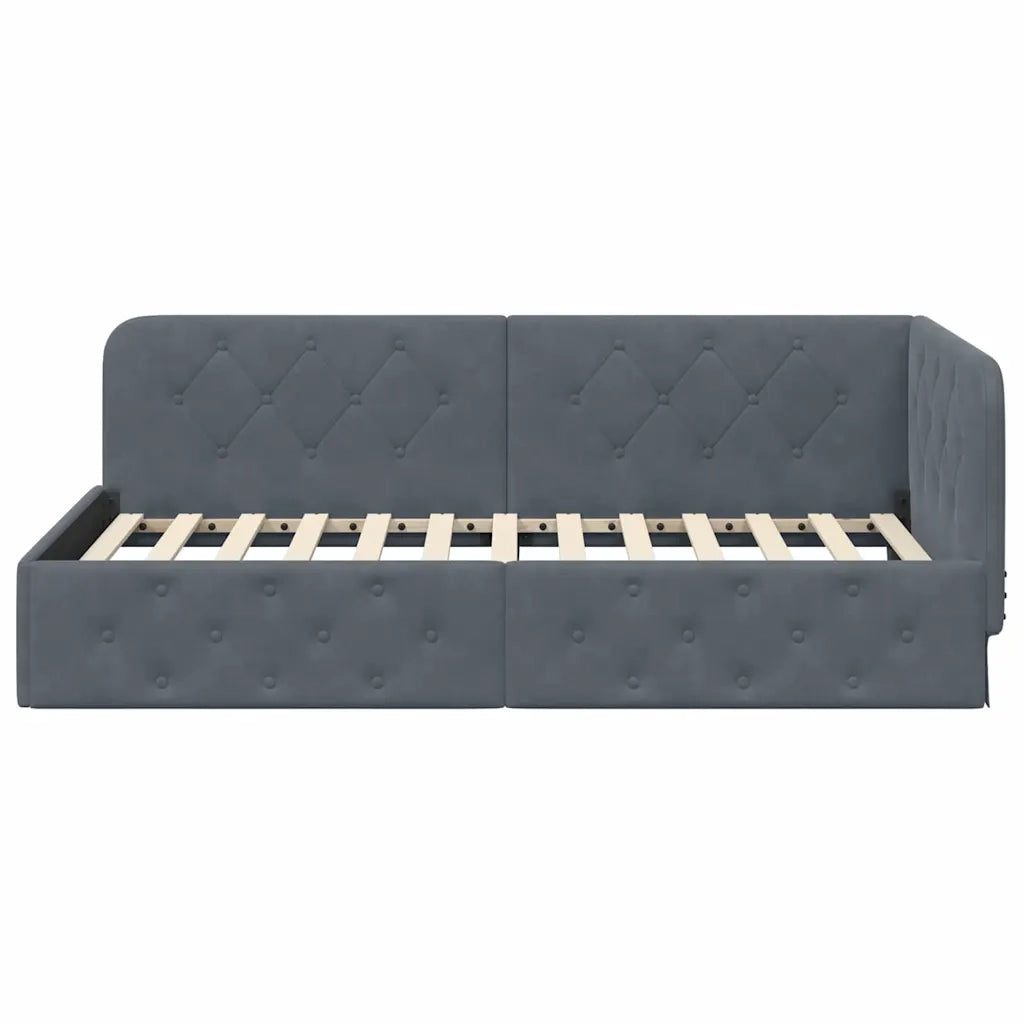 Cornice del letto ad angolo Grigio scuro 90 x 200 cm Velluto