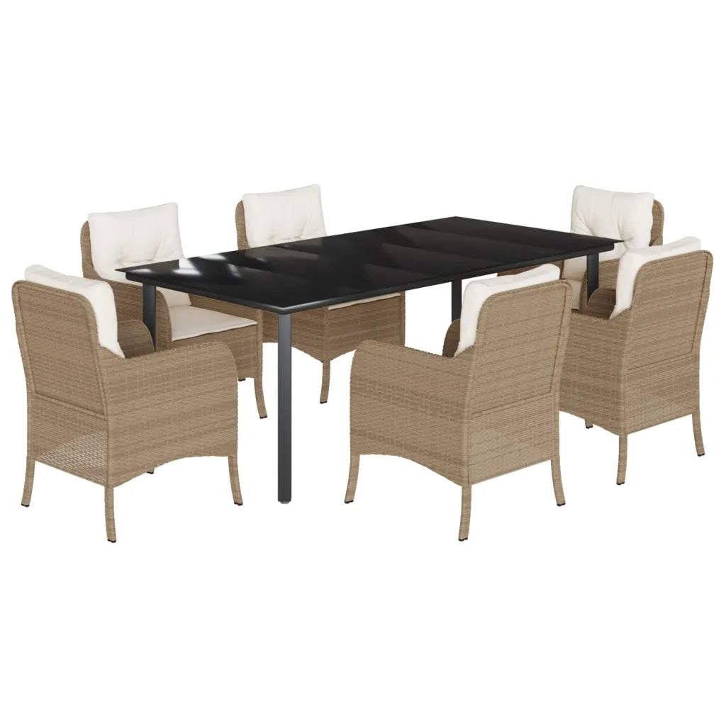 Set da Pranzo da Giardino 7 pz con Cuscini Beige in Polyrattan