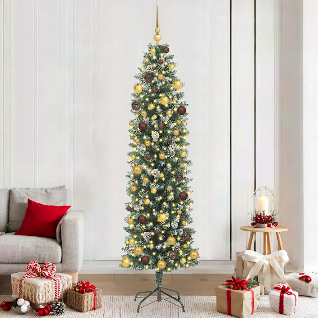 Albero di Natale Artificiale Sottile Verde e Bianco 210 cm 3395302