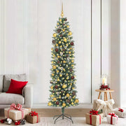 Albero di Natale Artificiale Sottile Verde e Bianco 210 cm 3395302