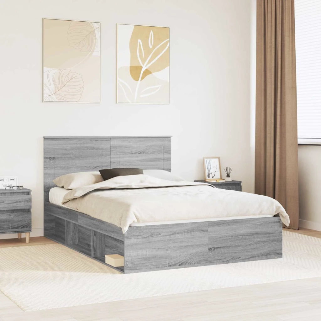 Letto matrimoniale | Letto per adulti | Struttura del letto Grigio Sonoma 150 x 200 cm Pino massello