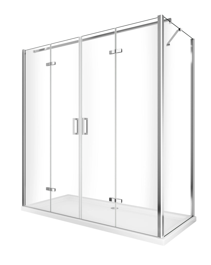 Box cabina doccia con ingresso libero apertura a libro pieghevole e lastra fissa reversibile H 190 cromo trasparente anticalcare misure  65-67,5 Fisso + Porta 108,5-112
