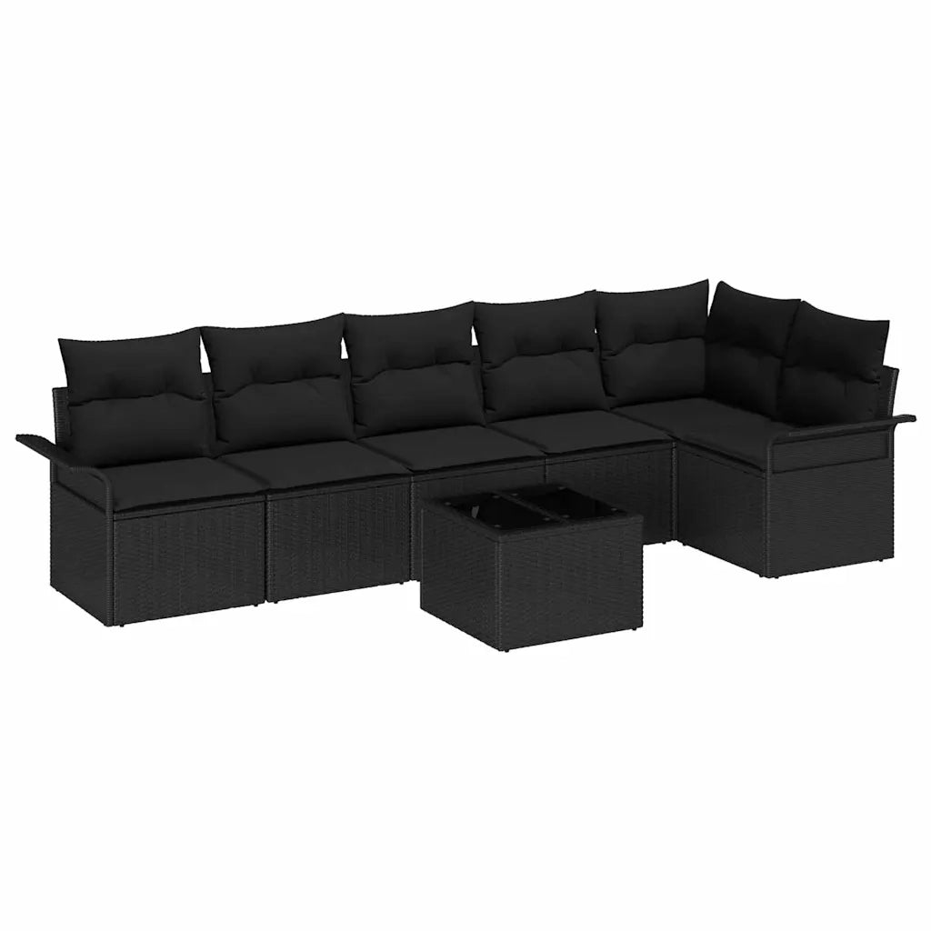 Set Divano da Giardino con cuscino 7 pcs Nero polyrattan
