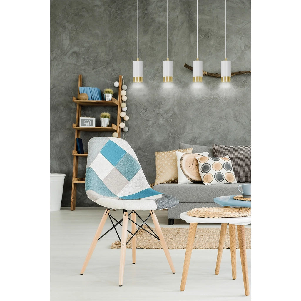 Lampadario 4 Luci Ivar Con Cilindri In Acciaio Bianco E Oro