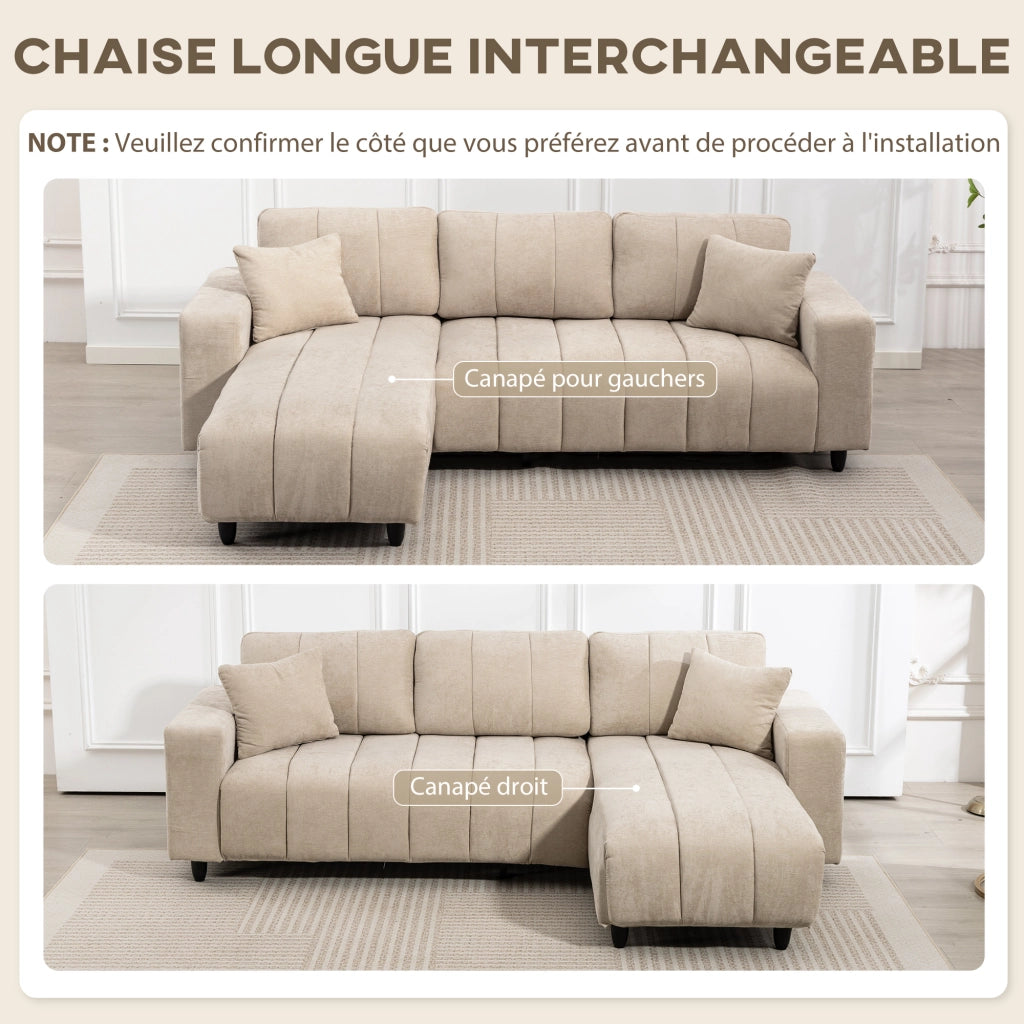 Divano angolare 3 posti con chaise longue ¨C Minimal ¨C beige 242x156x87cm