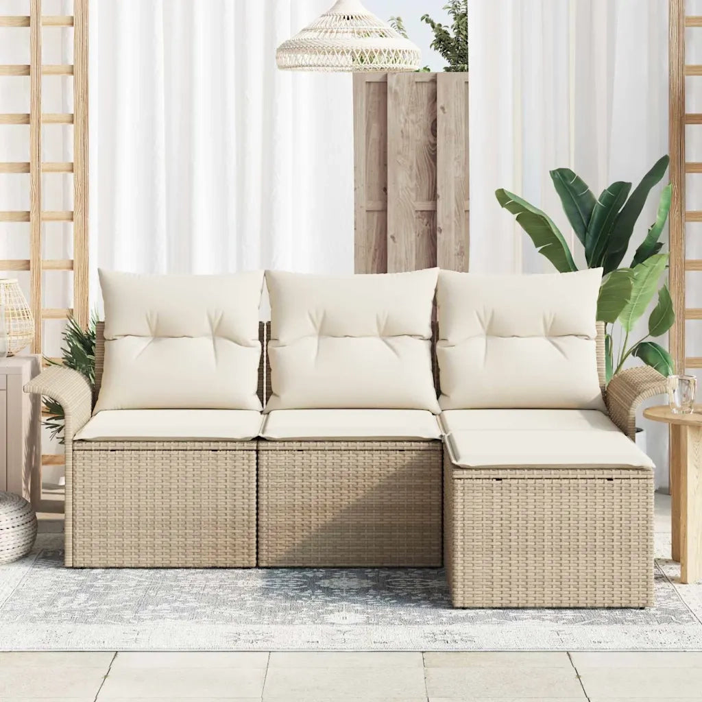 Set di divani con cuscino 4 pcs Beige polyrattan