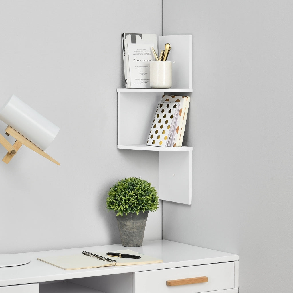 Scaffale Angolare da Parete Lysaker Design Zigzag con 3 Ripiani - Bianco [en.casa]