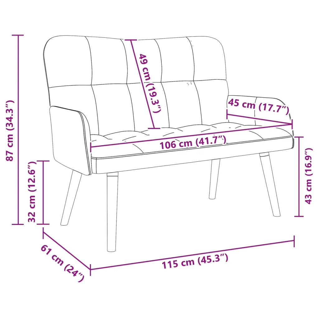 Sofa a Due Posti Nero 115 x 61 x 87 cm Velluto 42028945