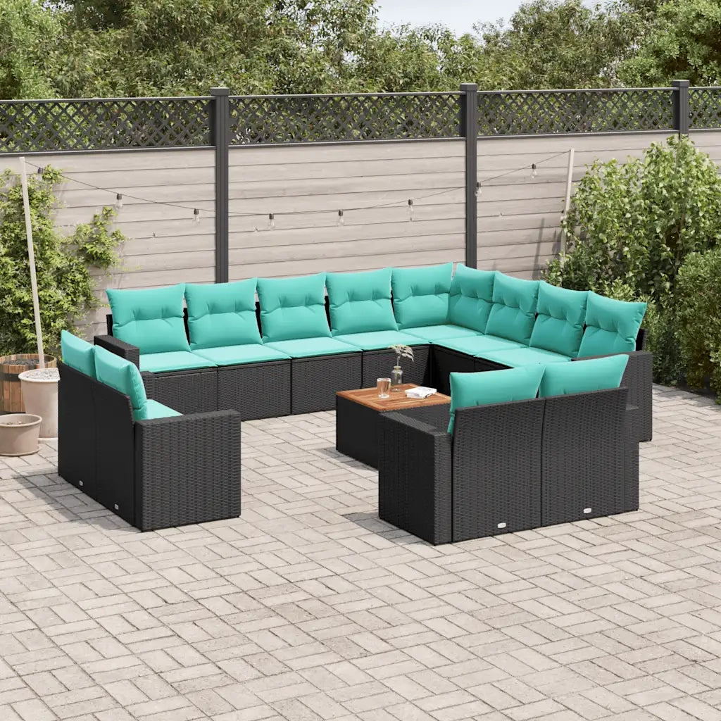 Set Divani da Giardino 13pz con Cuscini Nero in Polyrattan 3256722