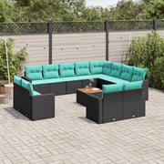 Set Divani da Giardino 13pz con Cuscini Nero in Polyrattan 3256722