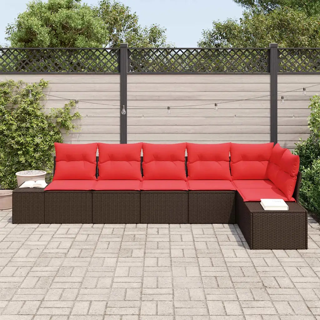 Set Divano da Giardino 6 pz Marrone e Rosso polyrattan 3355753