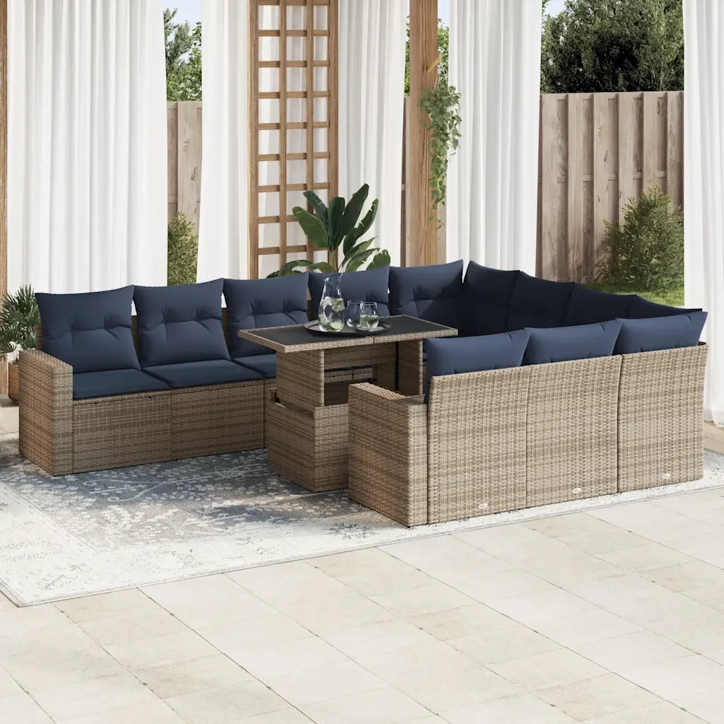 Set Divani da Giardino 11 pz con Cuscini Polyrattan Acacia Grigio 3326392