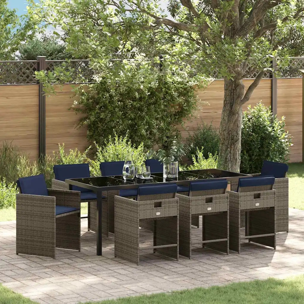 Set da Pranzo per Giardino 9 pz Grigio polyrattan 3380003