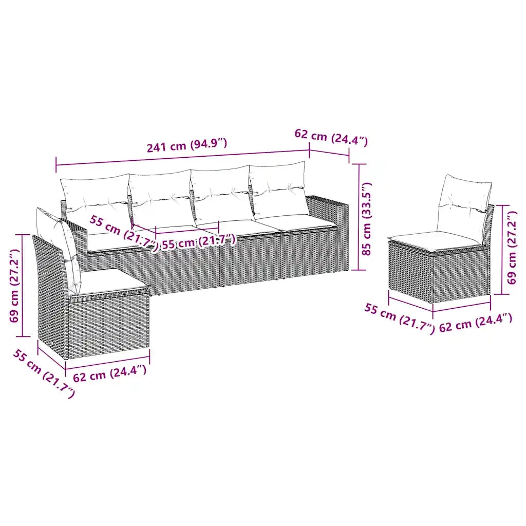 Set Divani da Giardino 6 pz con Cuscini Marrone in Polyrattan 3251150
