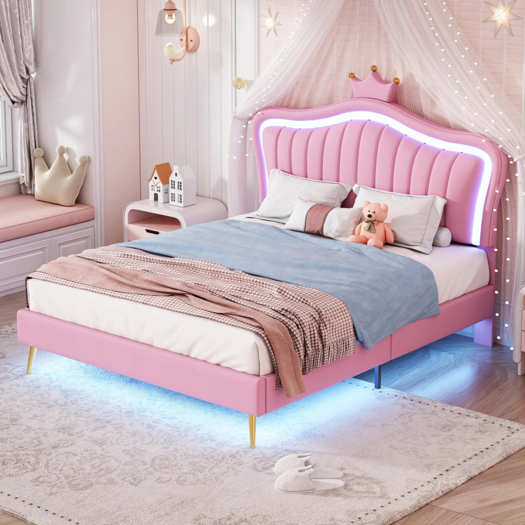 Letto per bambini 140x200 - Xylo - Rosa con illuminazione LED