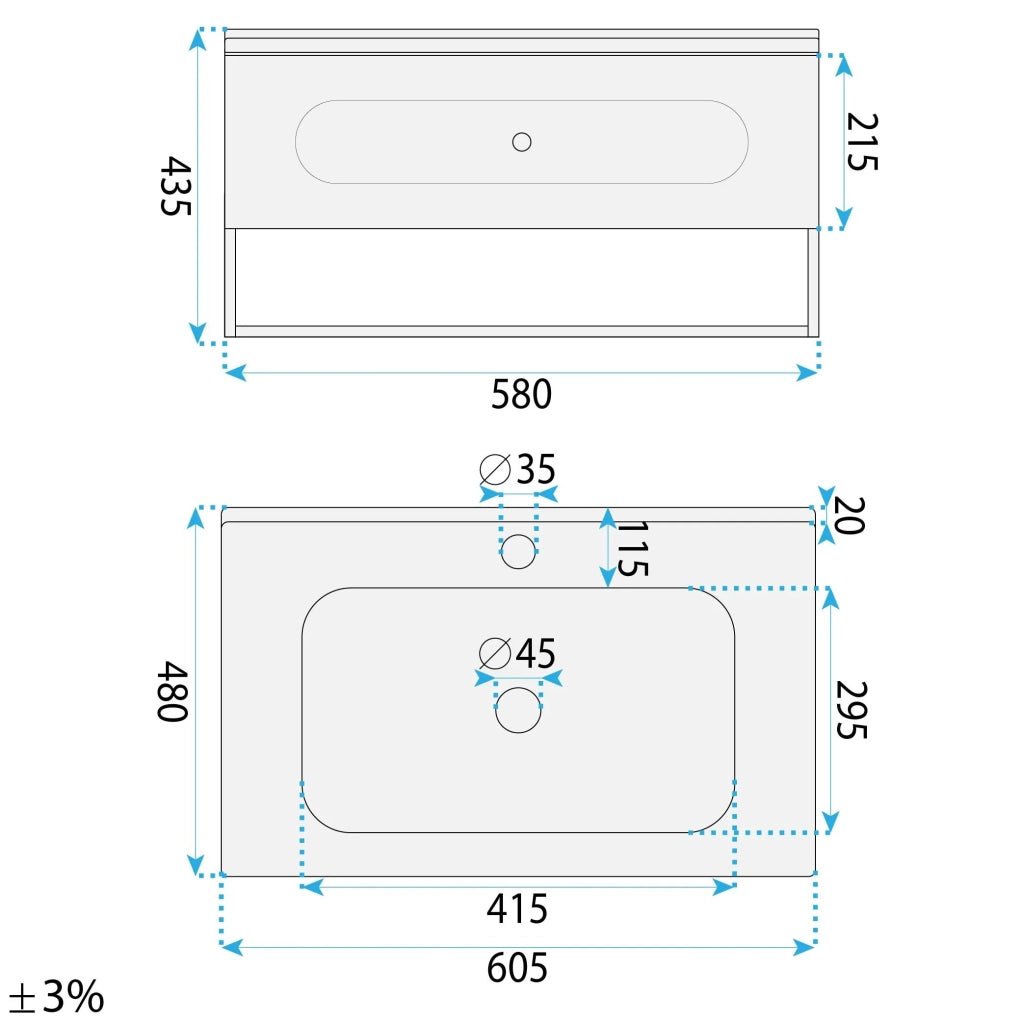 Set Di Mobili Da Bagno Con Lavabo River 60cm Grey